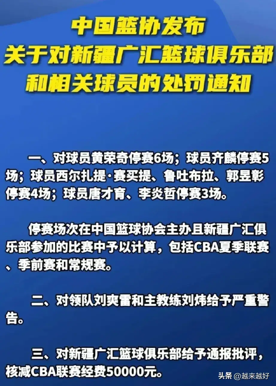 炸裂！美国人不能打？中国篮协发布对新疆广汇和相关球员处罚通知